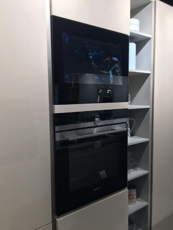 AVEL kitchen TV built into a cabinet at the Ubaldi store in Cannes