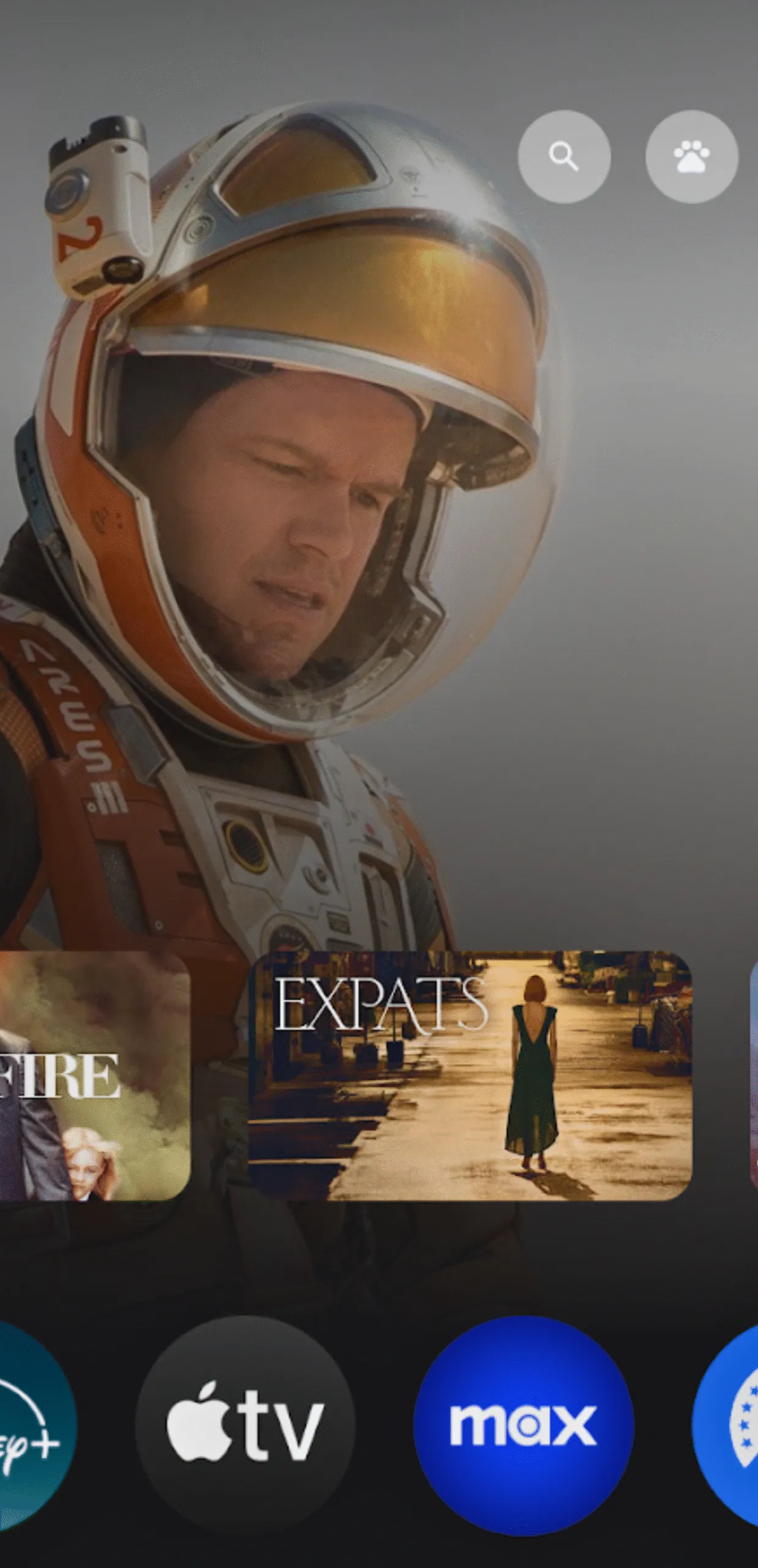 Smart TV home screen with streaming apps