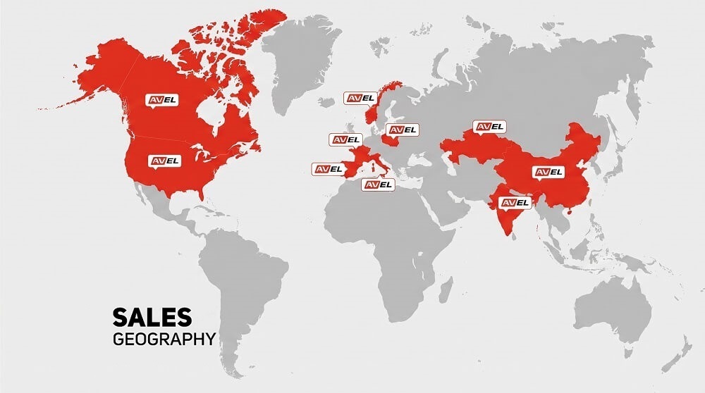 World map of AVEL sales geography