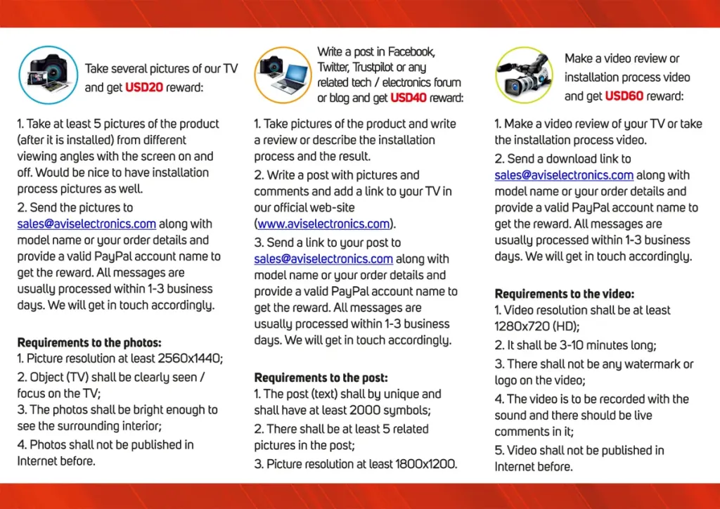 AVEL Feedback Reward Program booklet, page 2